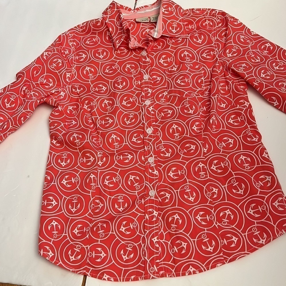L.L. Bean nautical button-down women’s shirt size medium anchors design - Picture 6 of 6